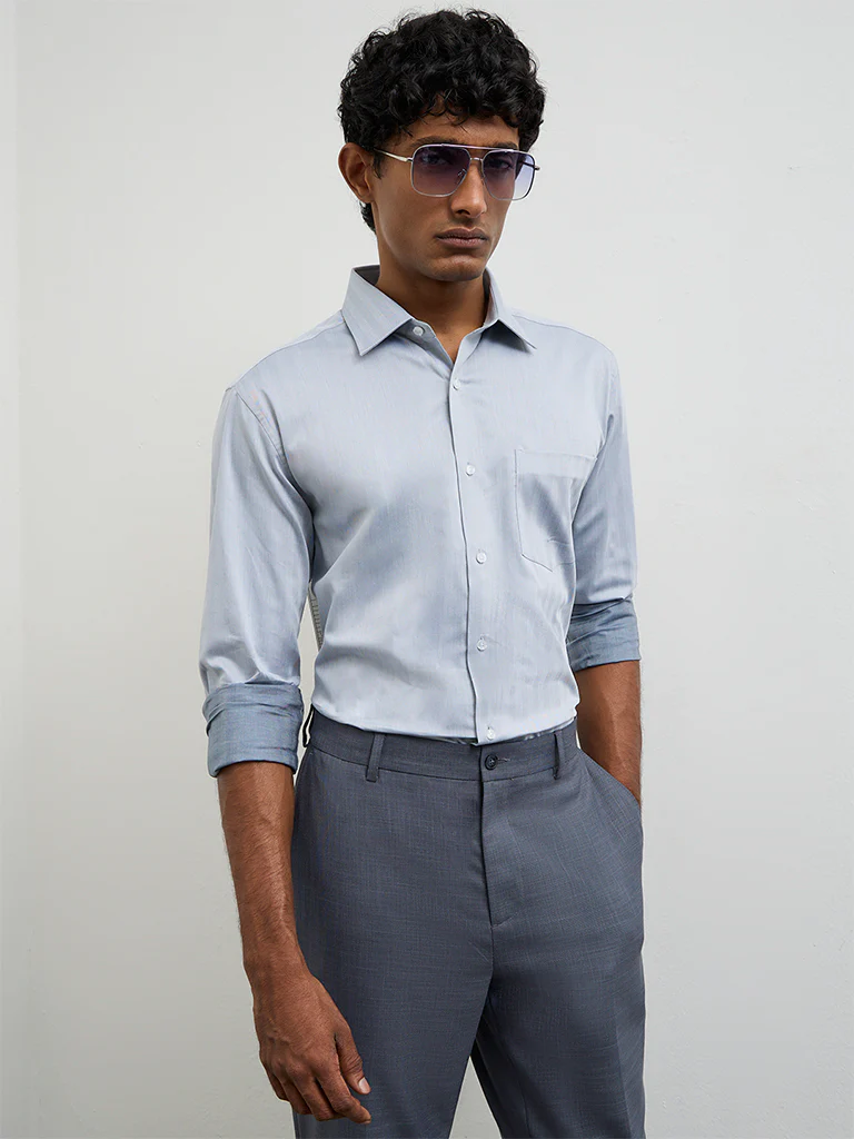 WES Formals Grey Slim-Fit Cotton Shirt - Image 2