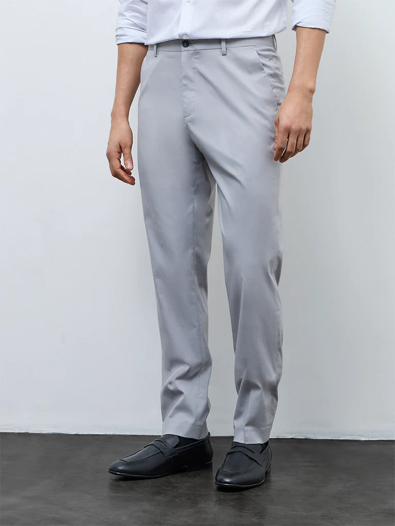 WES Formals Grey Slim-Fit Mid-Rise Trousers - Image 2