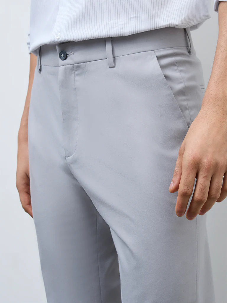 WES Formals Grey Slim-Fit Mid-Rise Trousers - Image 3