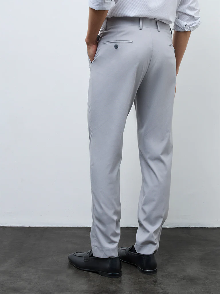 WES Formals Grey Slim-Fit Mid-Rise Trousers - Image 4