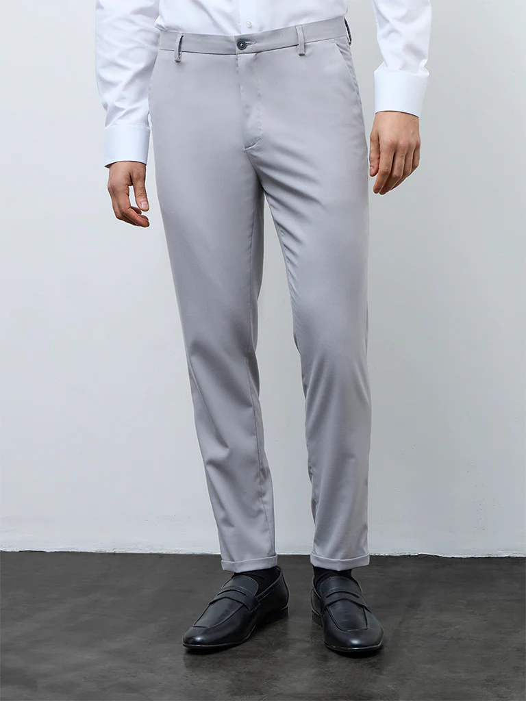 WES Formals Grey Slim-Fit Mid-Rise Trousers - Image 2