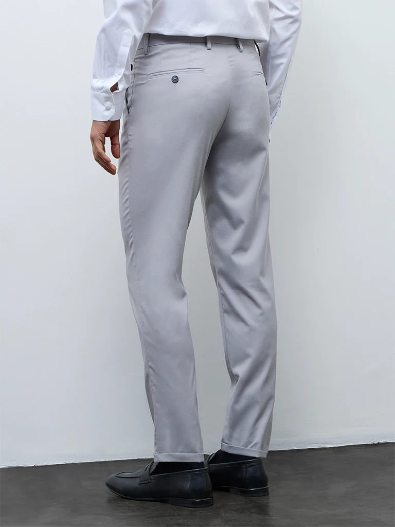 WES Formals Grey Slim-Fit Mid-Rise Trousers - Image 4