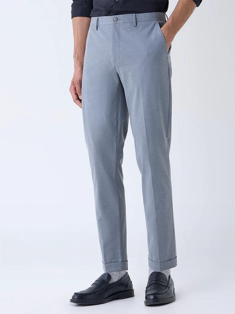 WES Formals Grey Slim-Fit Mid-Rise Trousers - Image 2