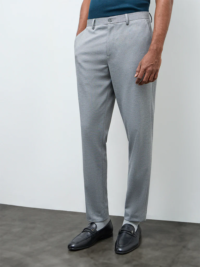 WES Formals Grey Slim-Fit Mid-Rise Trousers - Image 2