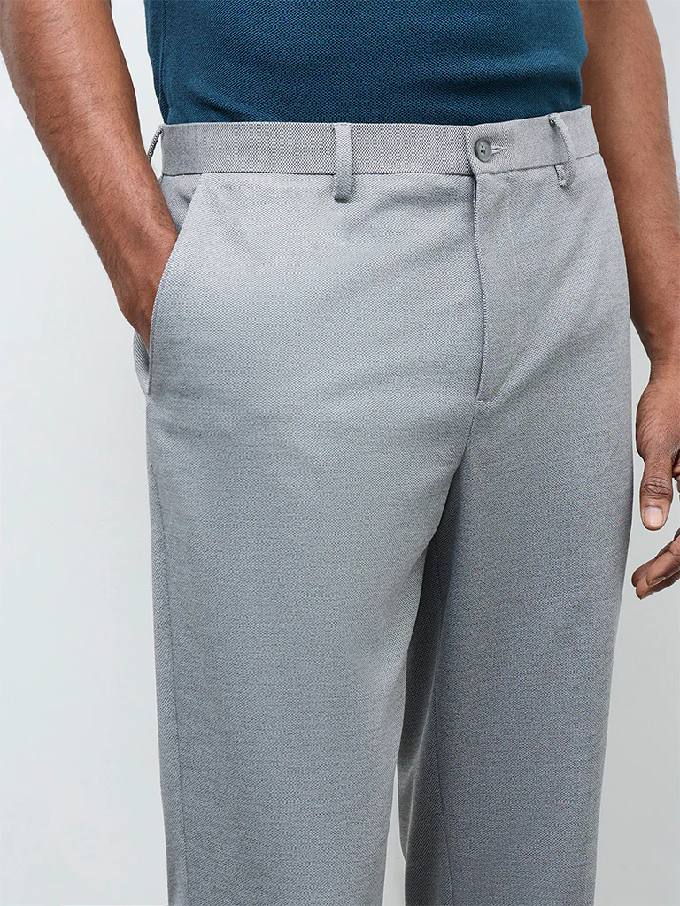 WES Formals Grey Slim-Fit Mid-Rise Trousers - Image 3
