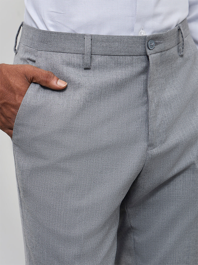 WES Formals Grey Slim-Fit Mid-Rise Trousers - Image 3