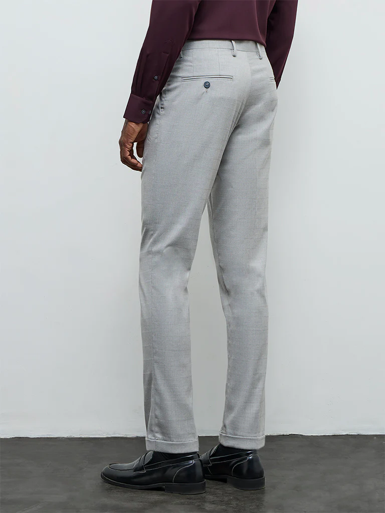 WES Formals Grey Slim-Fit Mid-Rise Trousers - Image 5