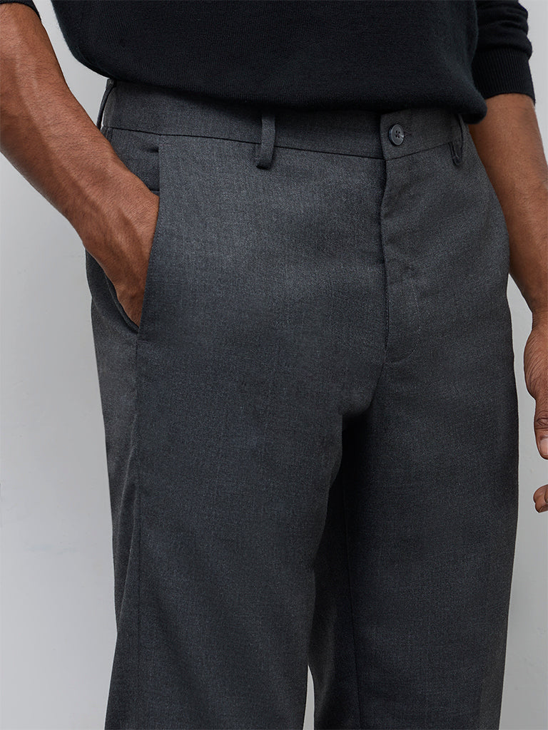 WES Formals Grey Slim-Fit Mid-Rise Trousers - Image 3