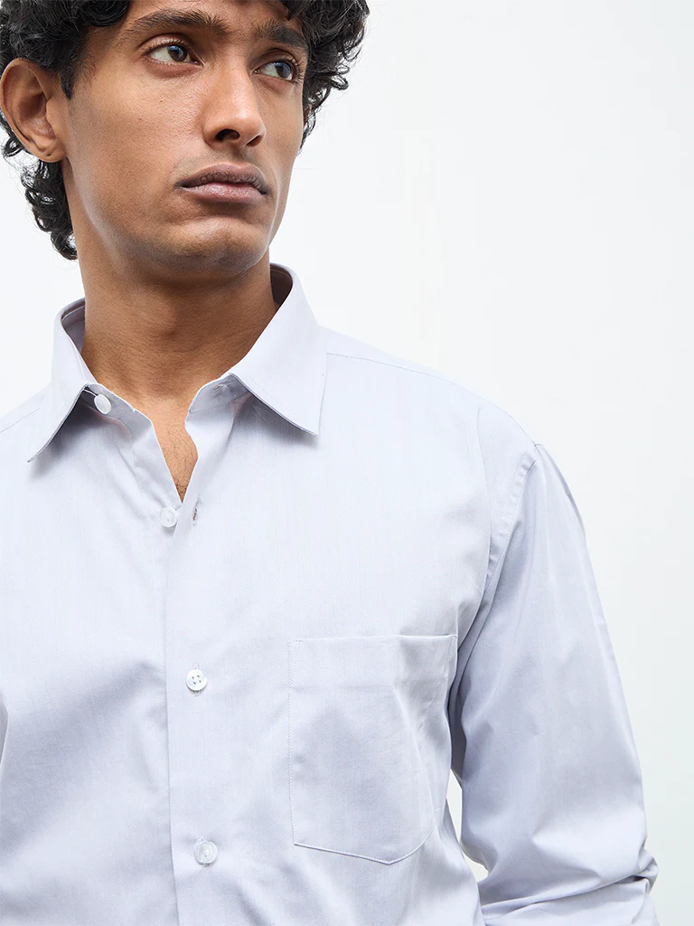 WES Formals Grey Solid Relaxed-Fit Cotton Shirt - Image 3