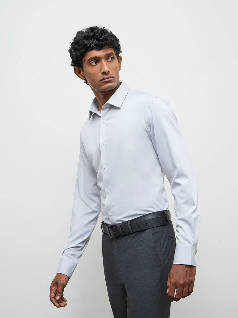 WES Formals Grey Solid Slim-Fit Shirt - Image 2