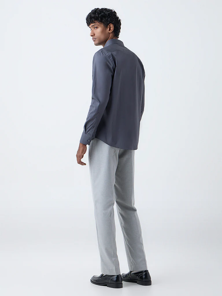 WES Formals Grey Striped Relaxed-Fit Mid-Rise Trousers - Image 4