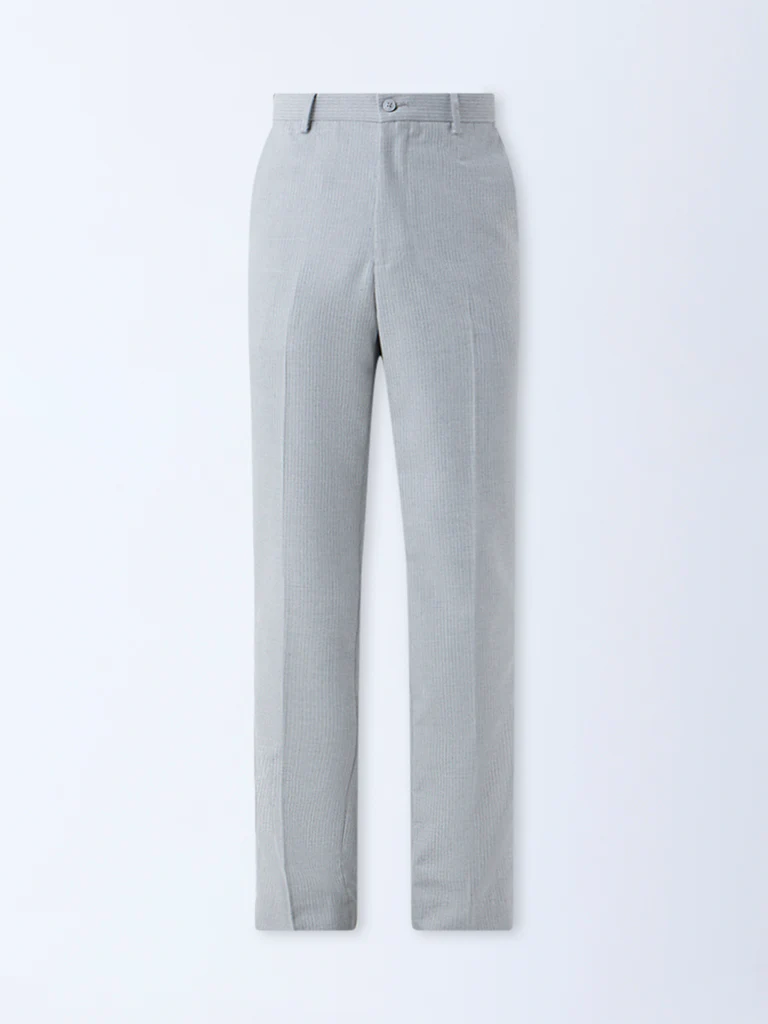 WES Formals Grey Striped Relaxed-Fit Mid-Rise Trousers - Image 5