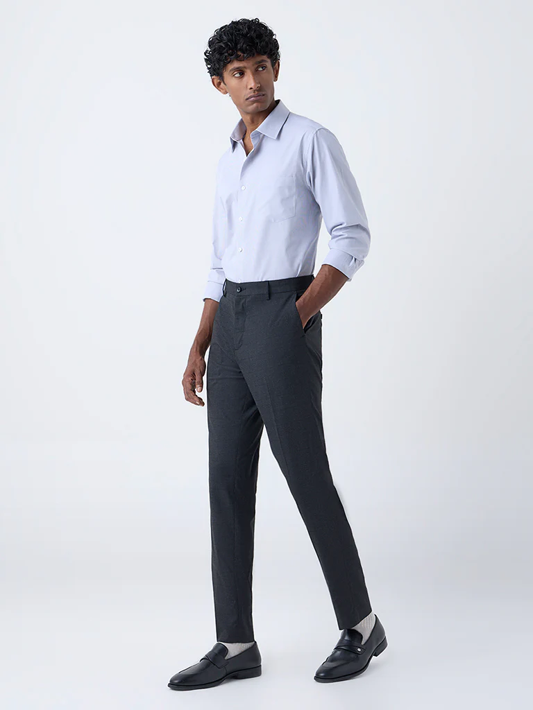 WES Formals Grey Striped Slim-Fit Cotton Shirt - Image 2