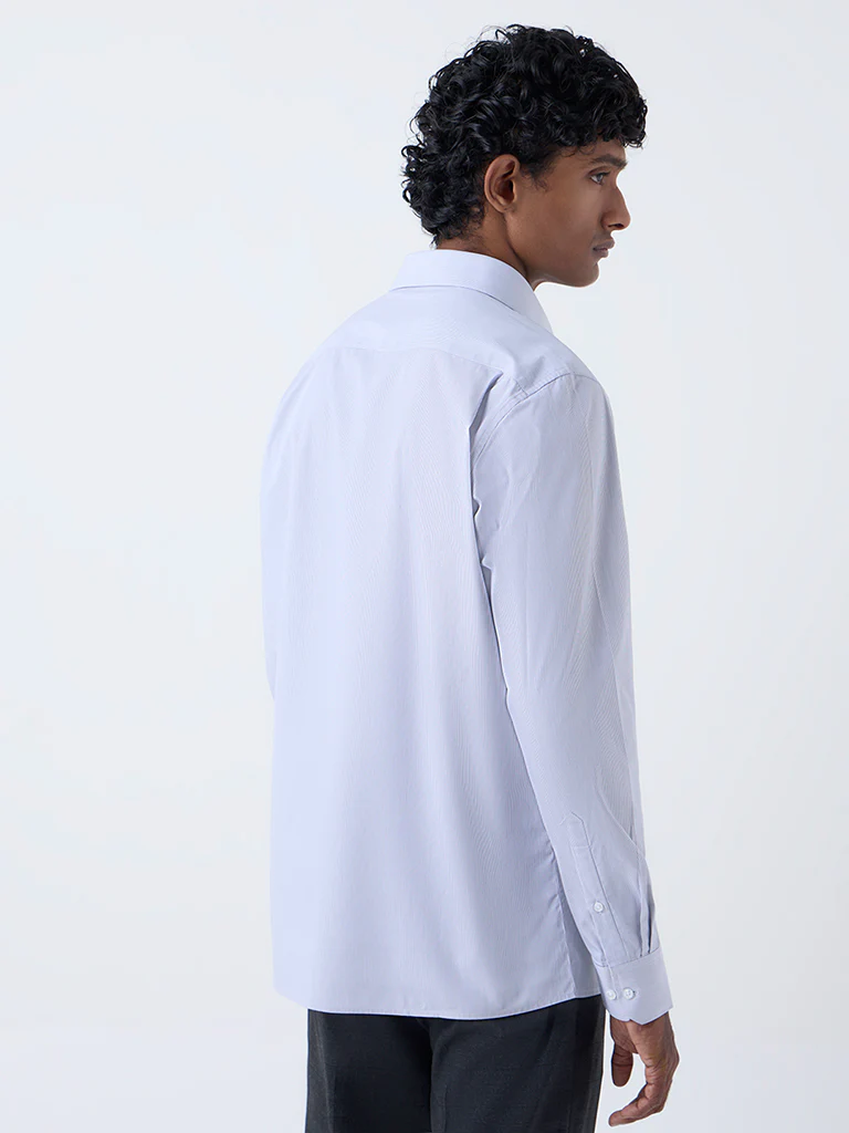 WES Formals Grey Striped Slim-Fit Cotton Shirt - Image 4