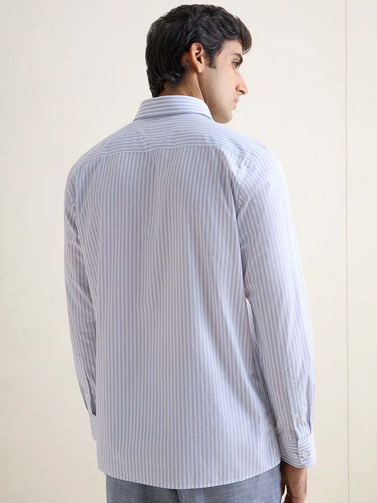WES Formals Grey Striped Slim-Fit Cotton Shirt - Image 4