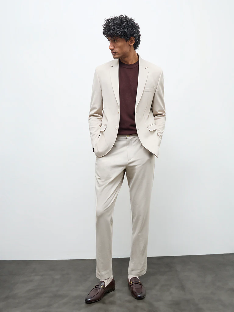 WES Formals Ivory Solid Slim-Fit Blazer - Image 2
