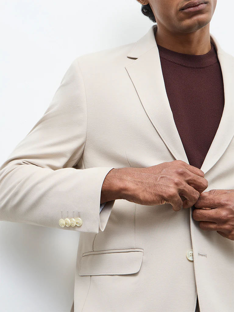 WES Formals Ivory Solid Slim-Fit Blazer - Image 3