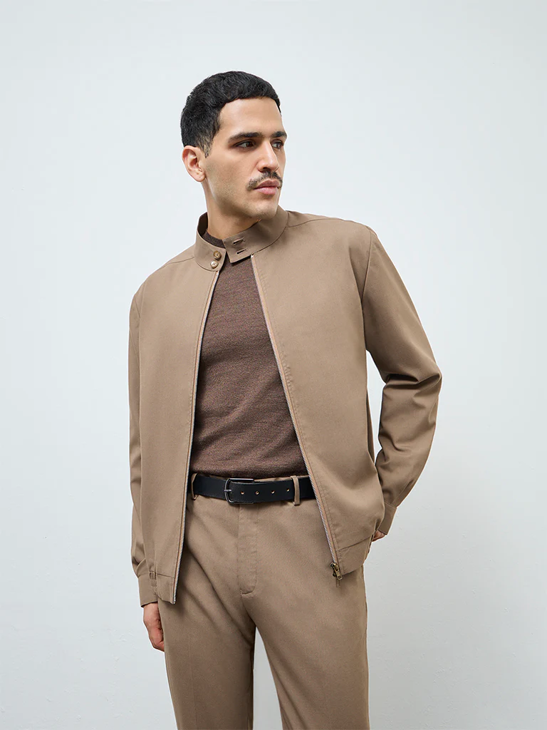 WES Formals Khaki Slim-Fit Jacket
