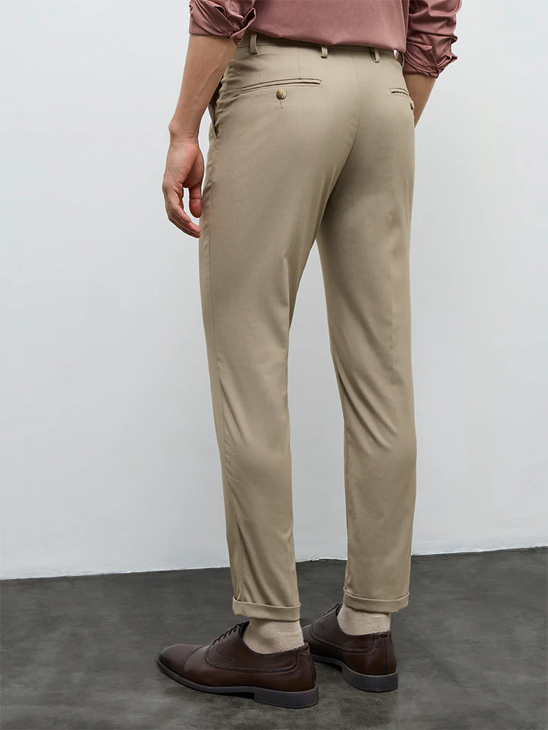 WES Formals Khaki Slim-Fit Mid-Rise Trousers - Image 4