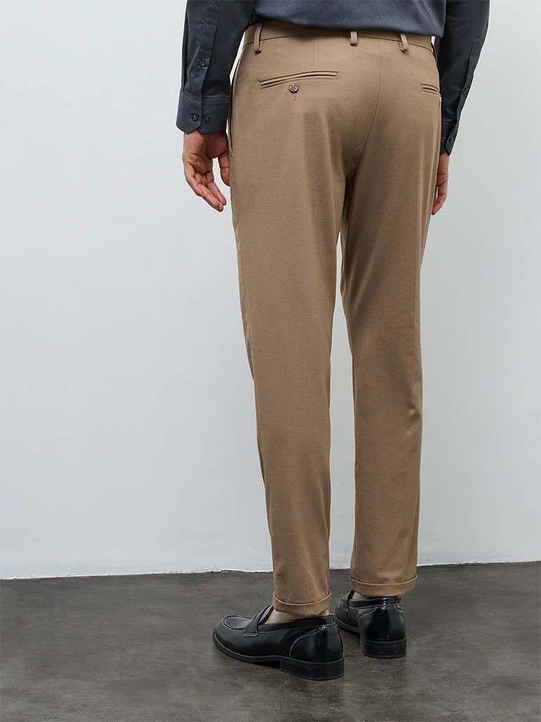 WES Formals Khaki Slim-Fit Mid-Rise Trousers - Image 5