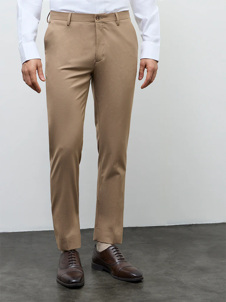 WES Formals Khaki Slim-Fit Mid-Rise Trousers - Image 2