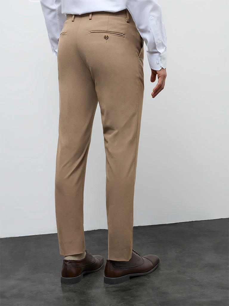 WES Formals Khaki Slim-Fit Mid-Rise Trousers - Image 4