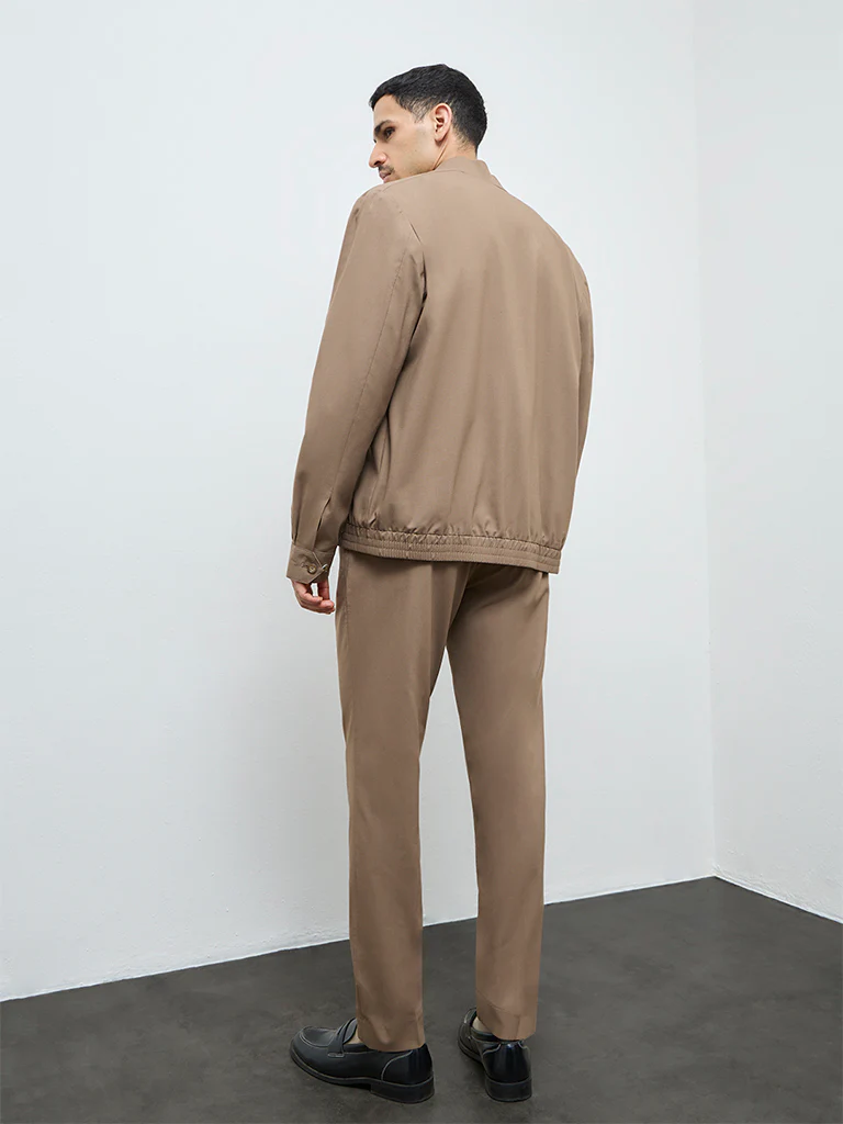 WES Formals Khaki Solid Slim-Fit Mid-Rise Trousers - Image 5