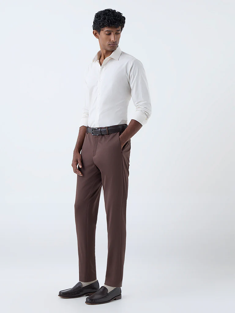 WES Formals Light Beige Cotton Ultra Slim Fit Shirt - Image 4