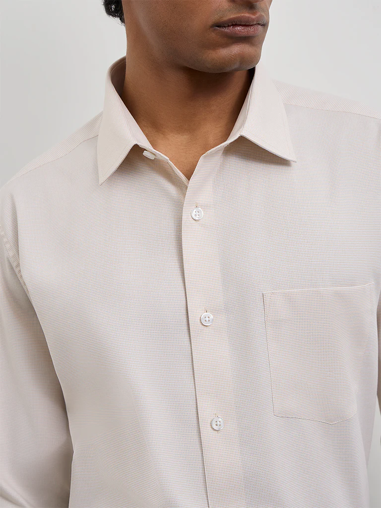 WES Formals Light Beige Relaxed-Fit Cotton Shirt - Image 3