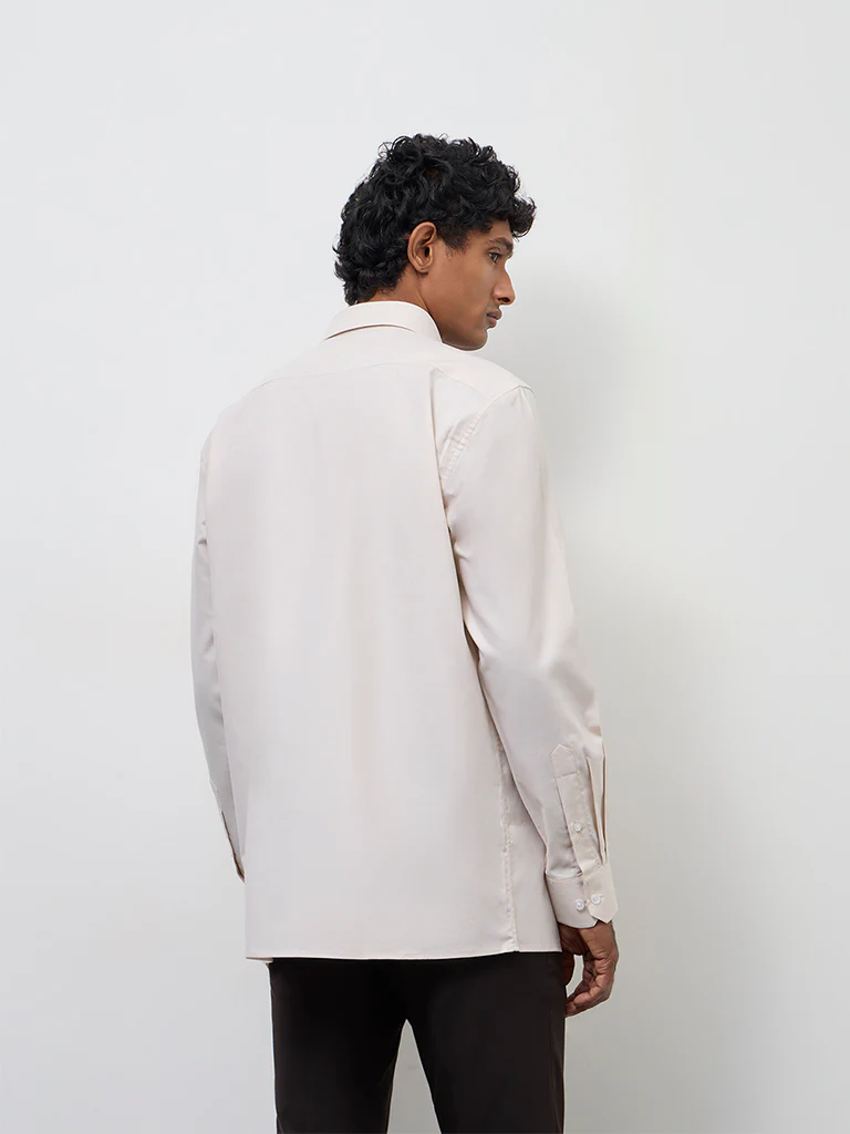 WES Formals Light Beige Relaxed-Fit Cotton Shirt - Image 4
