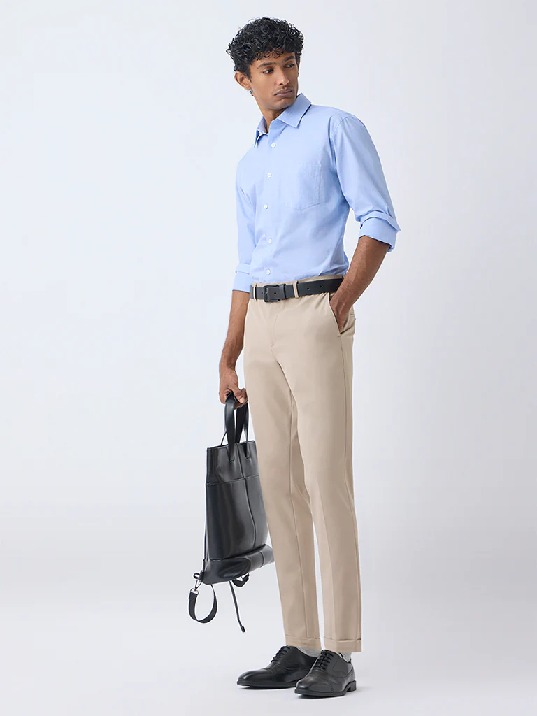 WES Formals Light Blue Relaxed-Fit Cotton Shirt - Image 2
