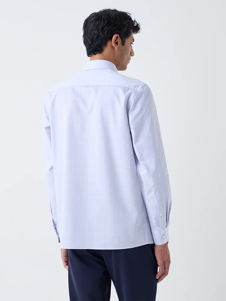 WES Formals Light Grey Checkered Slim-Fit Cotton Shirt - Image 4