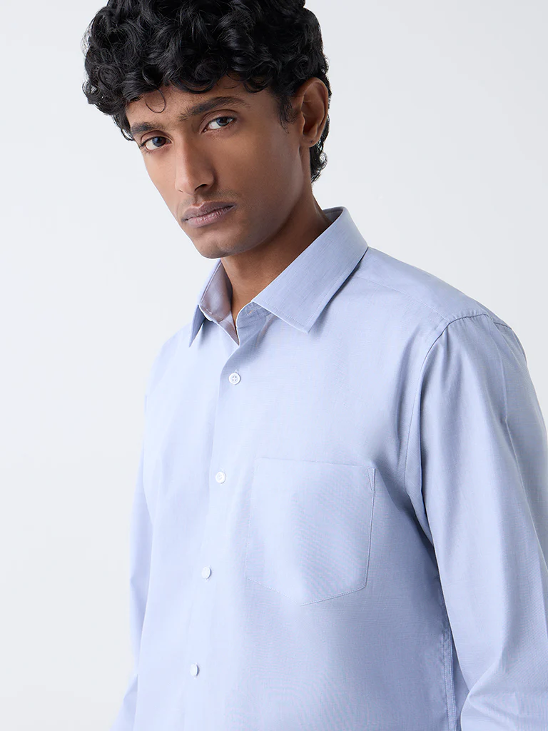 WES Formals Light Grey Solid Slim-Fit Cotton Shirt - Image 2