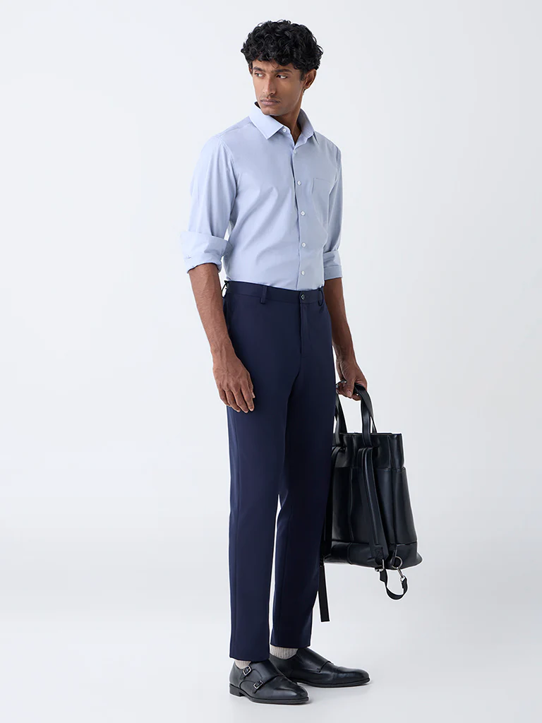 WES Formals Light Grey Solid Slim-Fit Cotton Shirt - Image 3