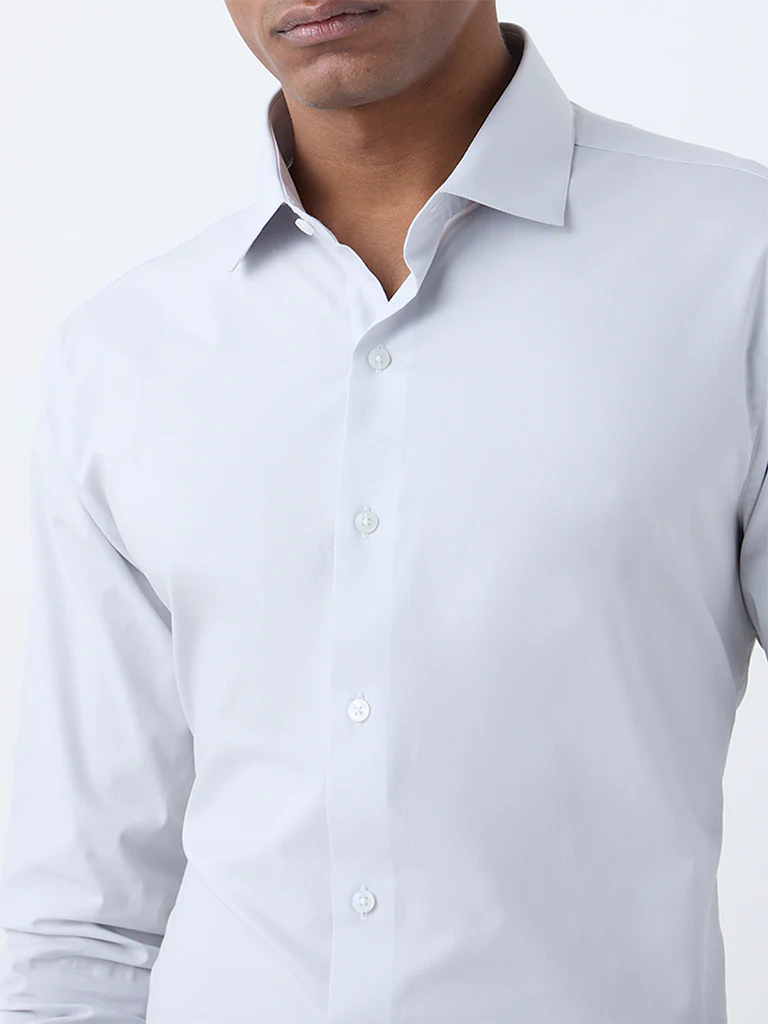 WES Formals Light Grey Ultra Slim-Fit Cotton-Blend Shirt - Image 2