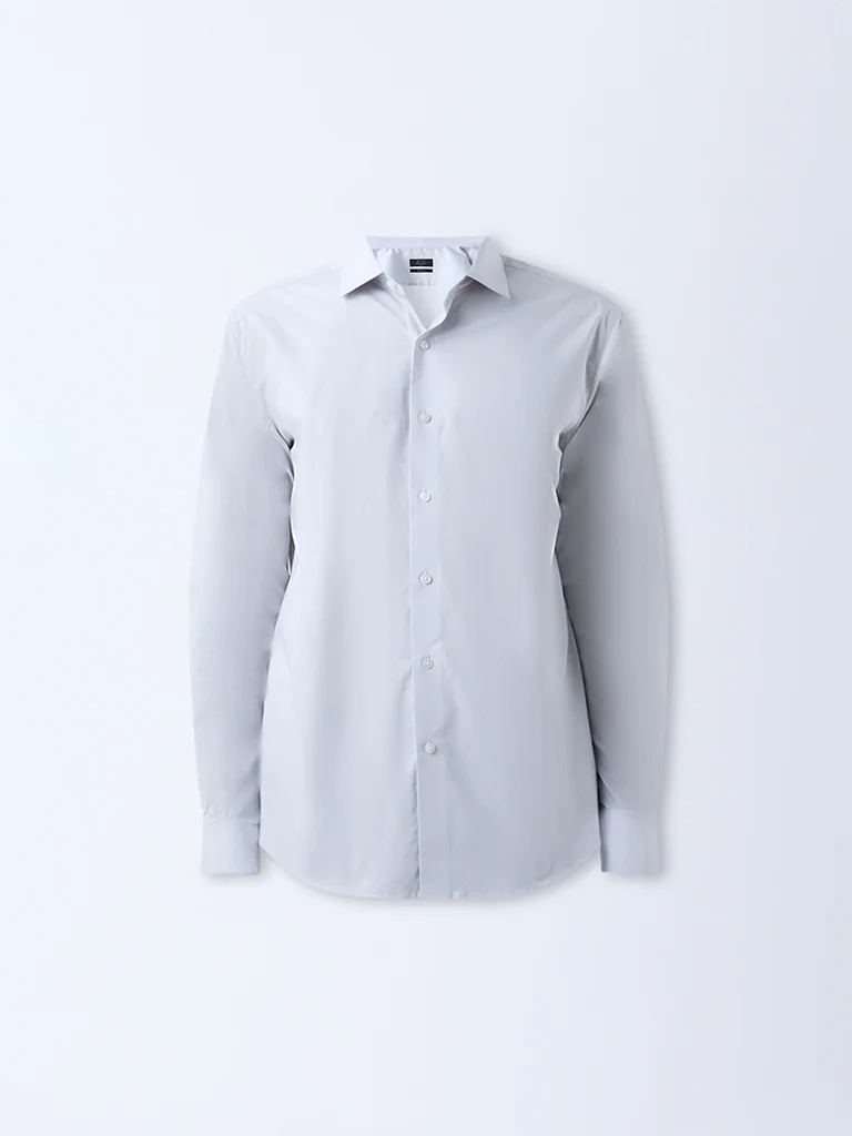 WES Formals Light Grey Ultra Slim-Fit Cotton-Blend Shirt - Image 5