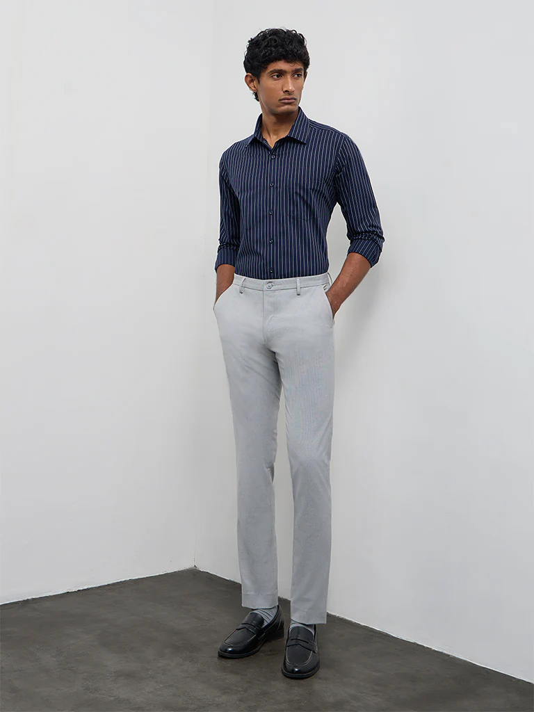 WES Formals Light Grey Ultra Slim-Fit Mid-Rise Trousers - Image 2