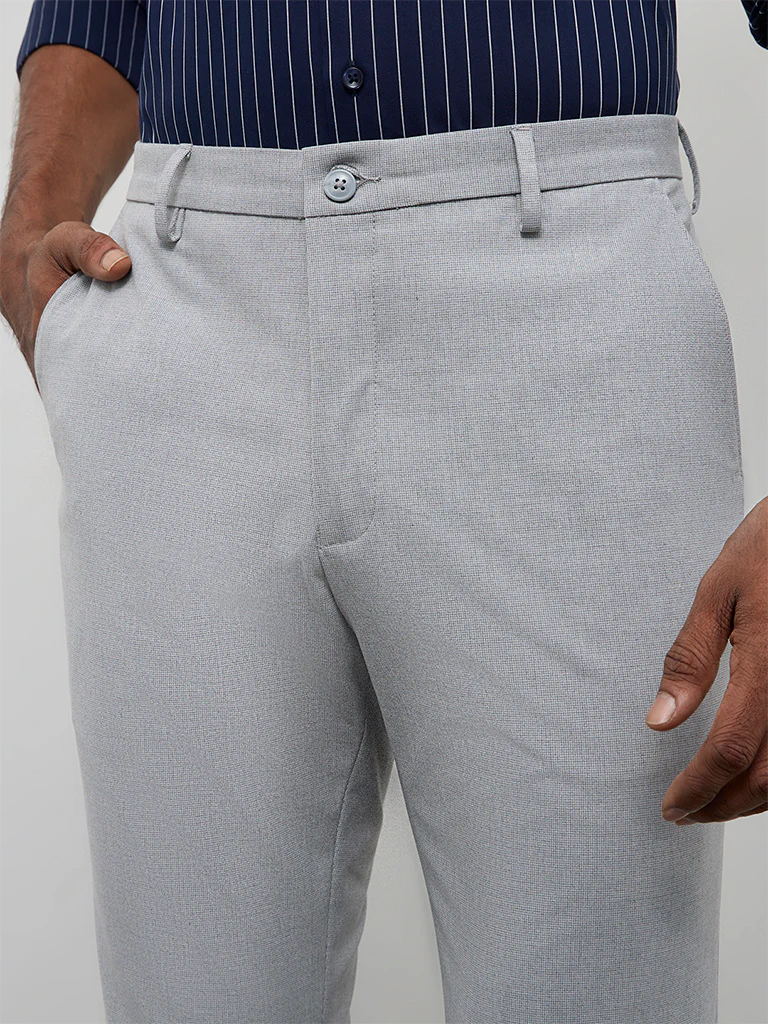 WES Formals Light Grey Ultra Slim-Fit Mid-Rise Trousers - Image 3