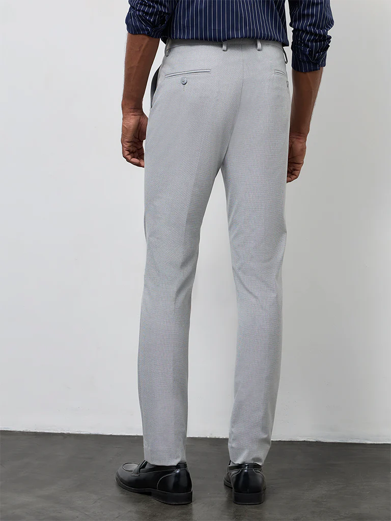 WES Formals Light Grey Ultra Slim-Fit Mid-Rise Trousers - Image 4