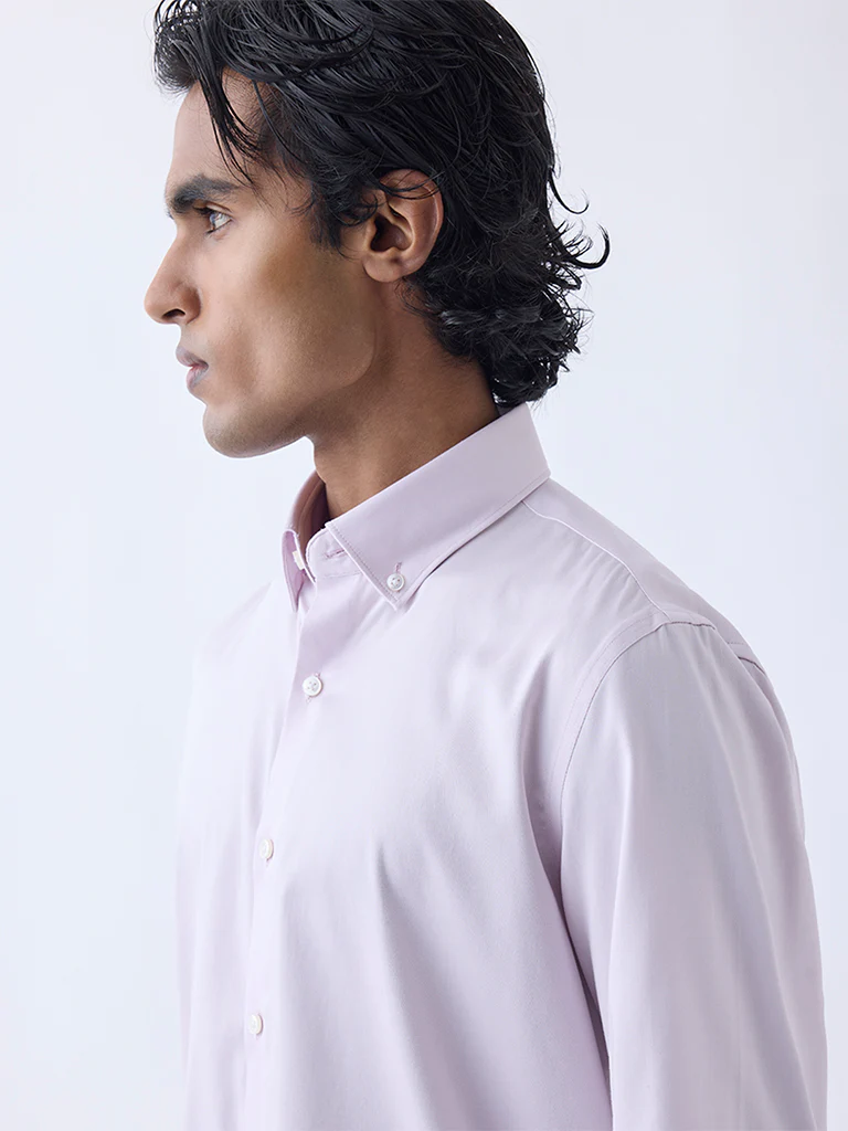 WES Formals Light Pink Slim-Fit Cotton-Blend Shirt - Image 3