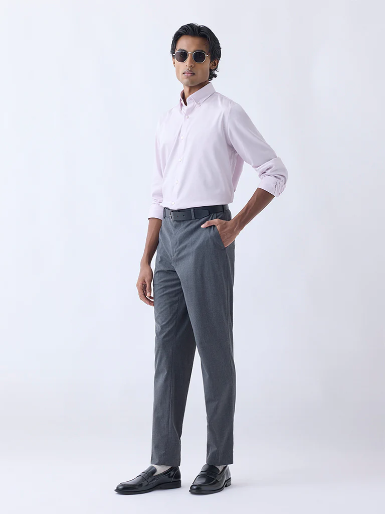 WES Formals Light Pink Slim-Fit Cotton-Blend Shirt - Image 4