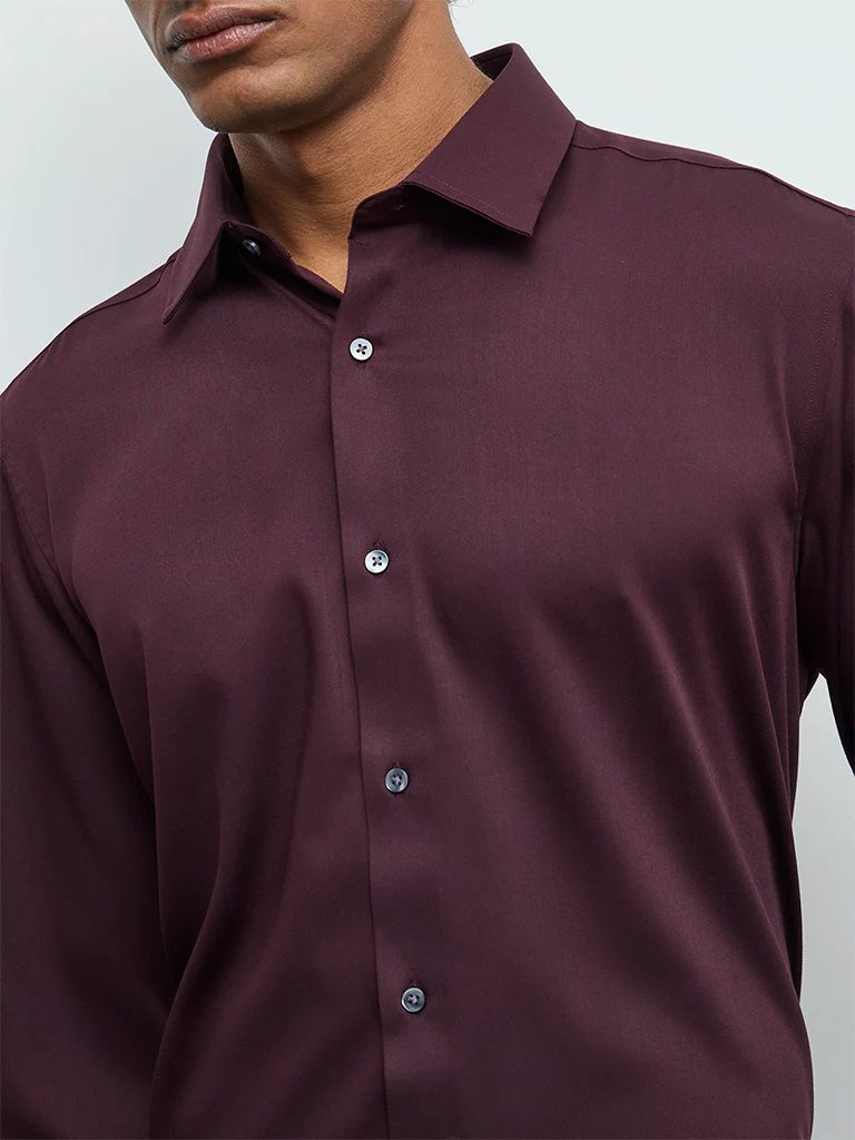 WES Formals Maroon Slim-Fit Shirt - Image 3