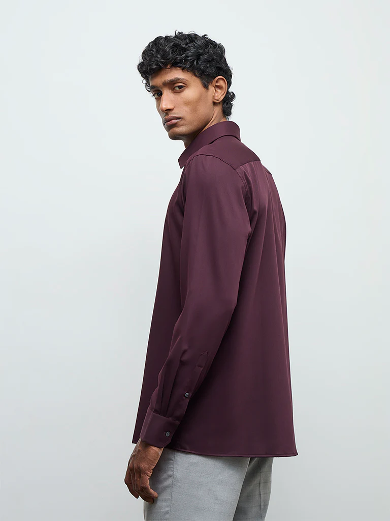 WES Formals Maroon Slim-Fit Shirt - Image 4