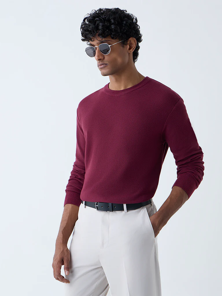 WES Formals Maroon Slim-Fit Sweater