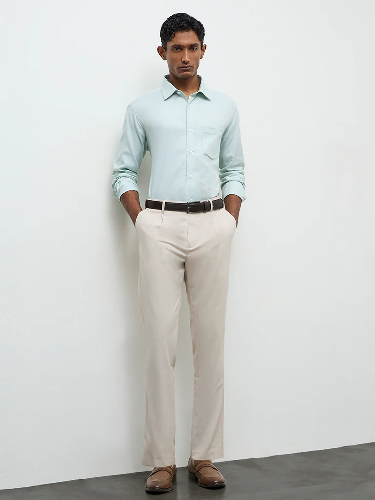 WES Formals Mint Slim-Fit Cotton Shirt - Image 2