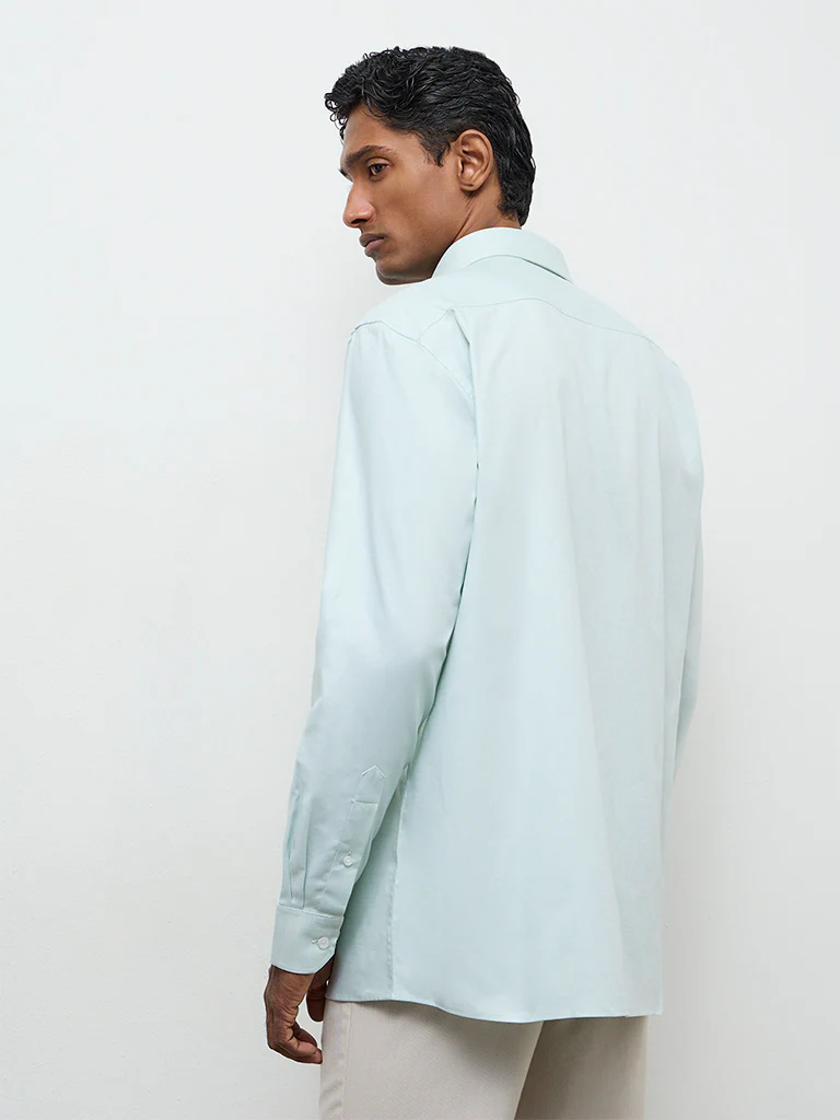 WES Formals Mint Slim-Fit Cotton Shirt - Image 4
