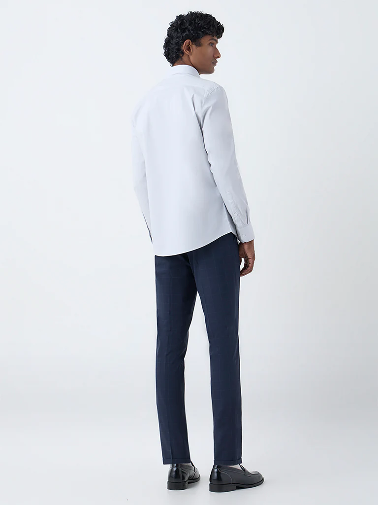 WES Formals Navy Checks Pattern Slim-Fit Mid-Rise Trousers - Image 4