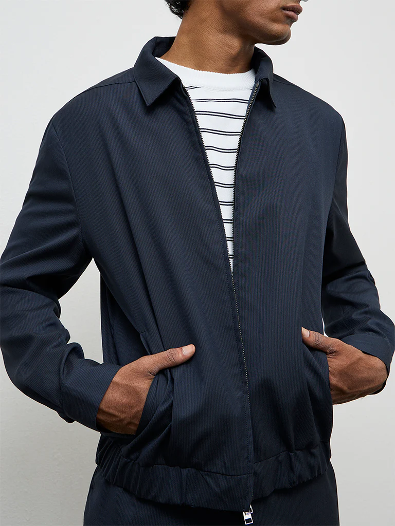 WES Formals Navy Pinstripe Slim-Fit Jacket - Image 3