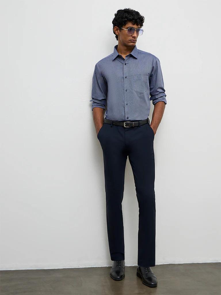WES Formals Navy Relaxed-Fit Cotton Shirt