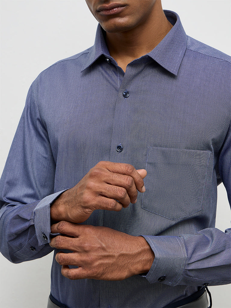 WES Formals Navy Relaxed-Fit Cotton Shirt - Image 3